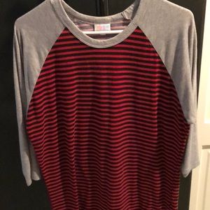 Lularoe randy tee red and black stripe w/Gray